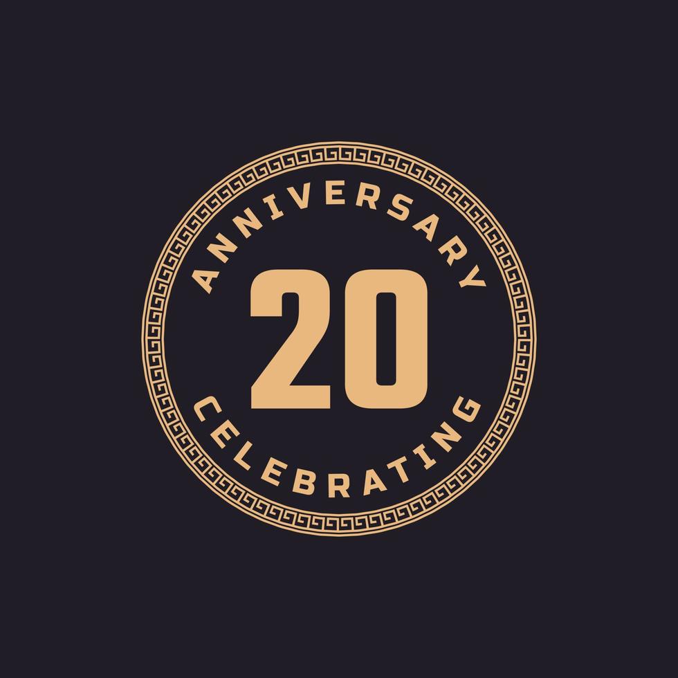 celebração de aniversário de 20 anos retrô vintage com emblema de padrão de borda de círculo. saudação de feliz aniversário celebra evento isolado em fundo preto vetor