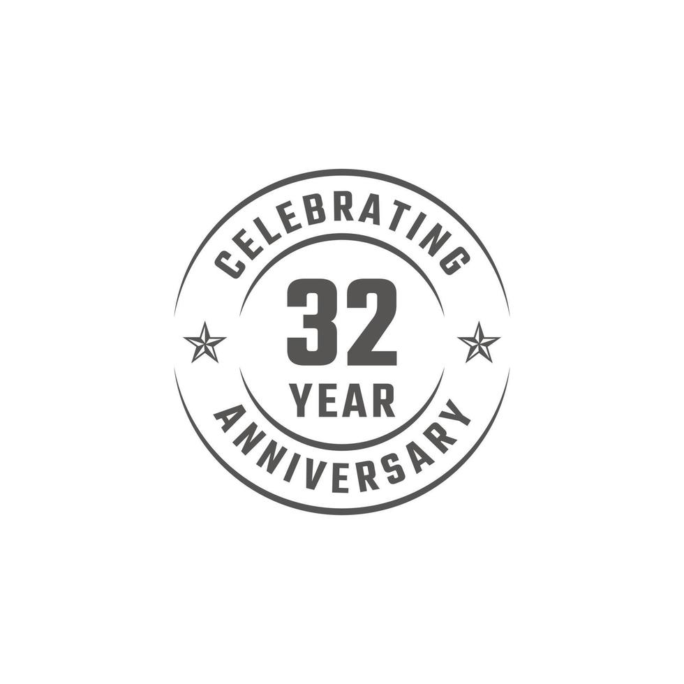Distintivo de emblema de comemoração de aniversário de 32 anos com cor cinza para evento de celebração, casamento, cartão de felicitações e convite isolado no fundo branco vetor