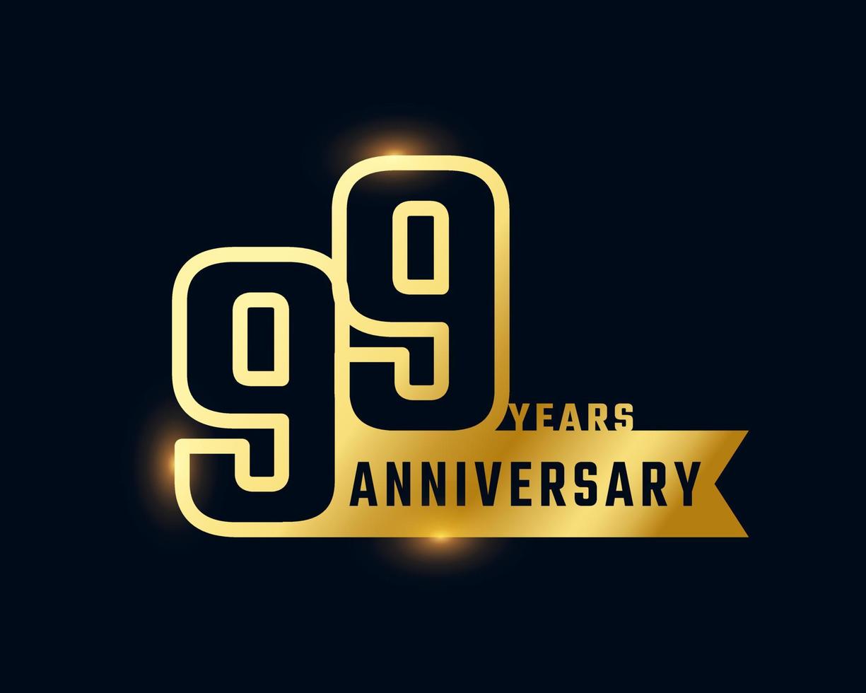 Celebração de aniversário de 99 anos com cor dourada de número de contorno brilhante para evento de celebração, casamento, cartão de felicitações e convite isolado em fundo escuro vetor