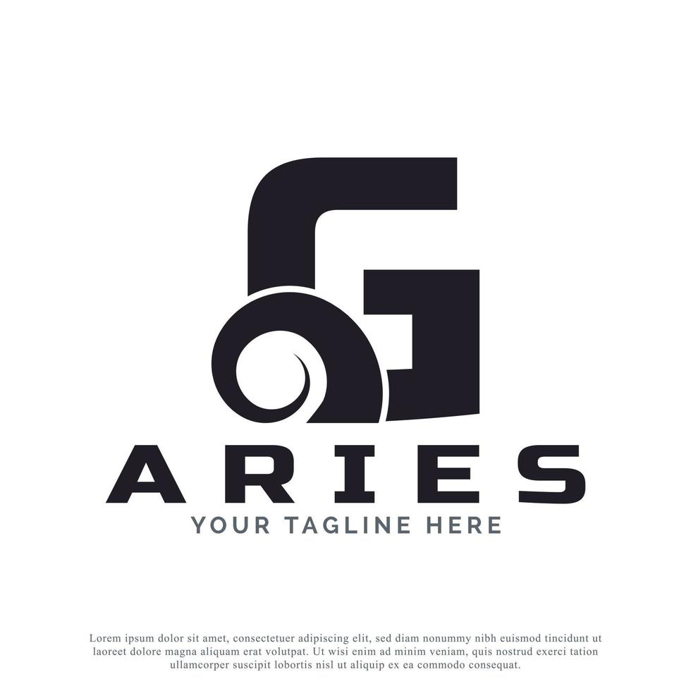 letra inicial g com chifre de carneiro de cabra para inspiração de design de logotipo de Áries. modelo de elemento de logotipo animal vetor