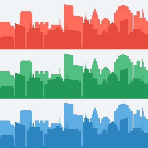 Vector conjunto de banners com silhuetas coloridas da cidade