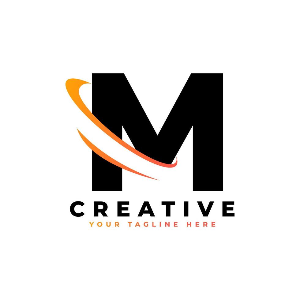 logotipo da corporação letra m com elemento de modelo de vetor de ícone swoosh curvado criativo na cor preta e amarela.