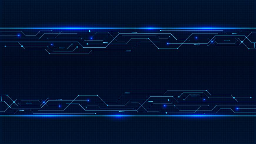 Banner de linhas de placa de circuito de néon azul brilhante vetor