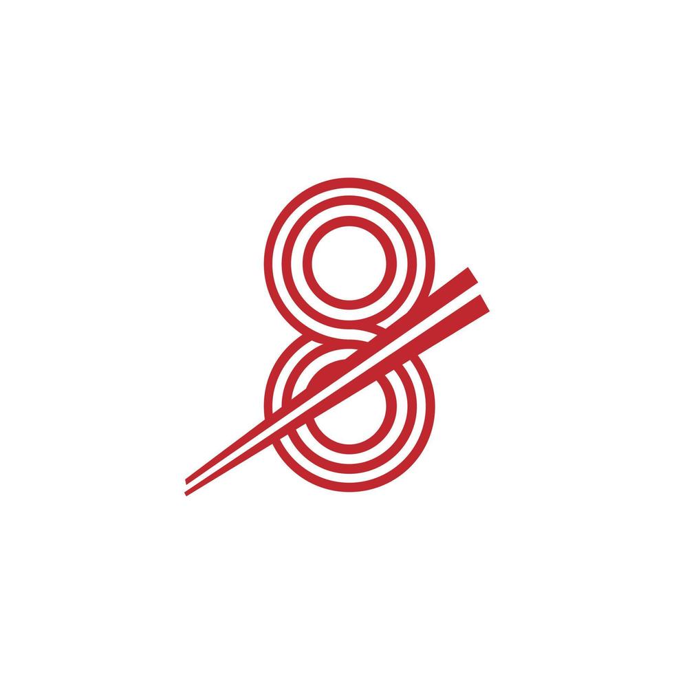 símbolo de logotipo de vetor de macarrão japonês número 8. adequado para inspiração de logotipo de restaurantes japoneses.