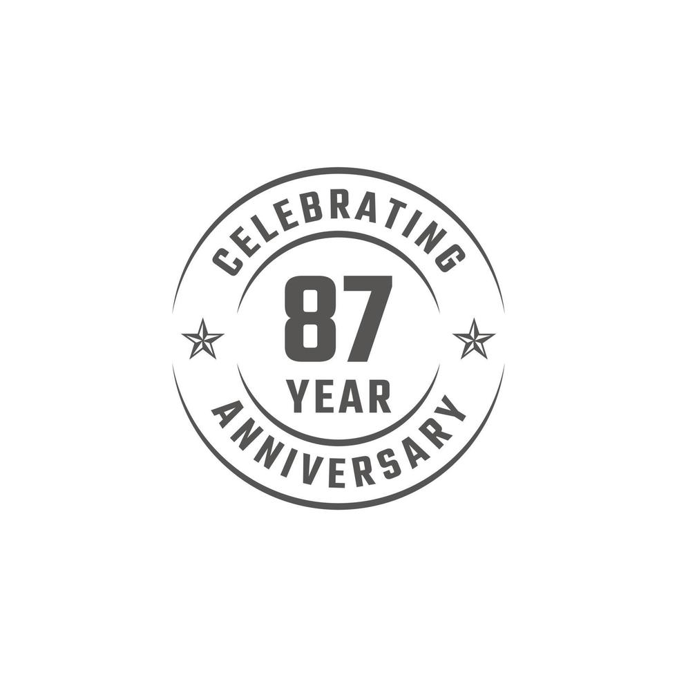 Distintivo de emblema de comemoração de aniversário de 87 anos com cor cinza para evento de celebração, casamento, cartão de felicitações e convite isolado no fundo branco vetor