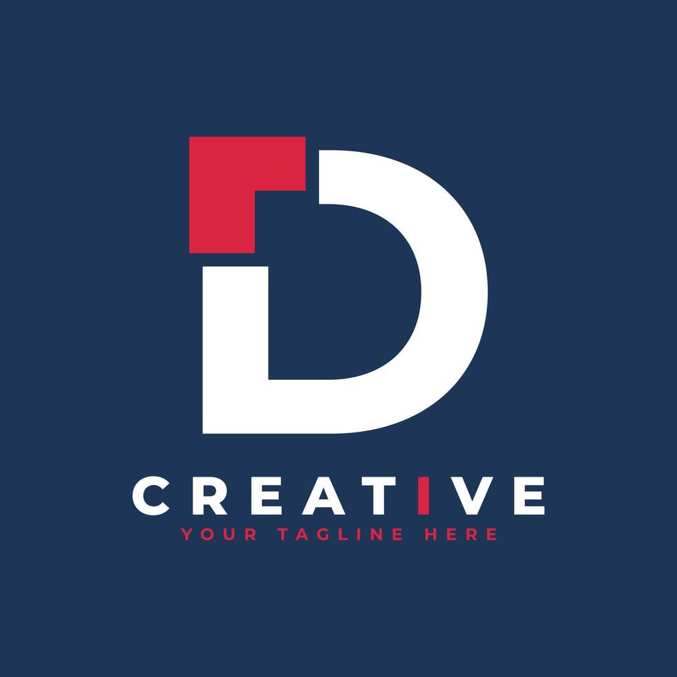 logotipo inicial simples da letra d. branco e vermelho formam um estilo de recorte de letra. utilizável para logotipos de negócios e branding. elemento de modelo de idéias de design de logotipo de vetor plano.