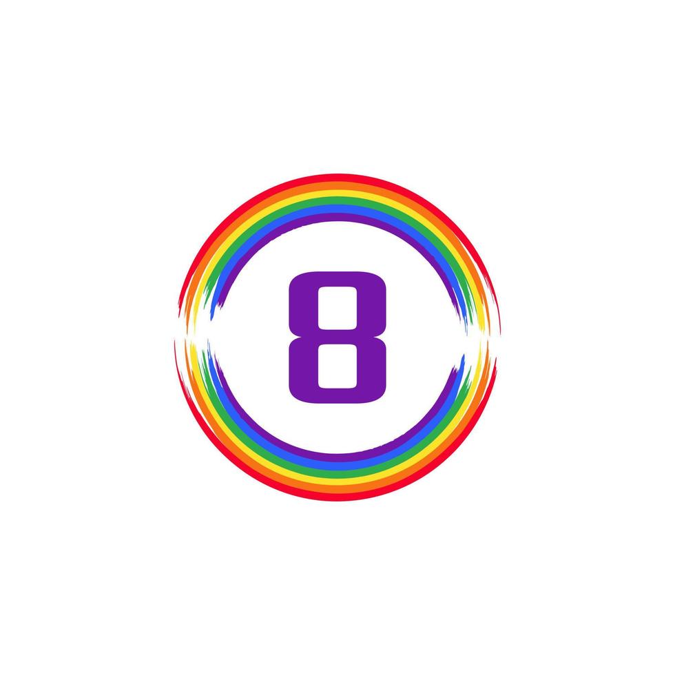 número 8 dentro da circular colorida em inspiração de design de logotipo de pincel de bandeira de cor do arco-íris para o conceito lgbt vetor