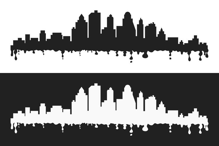 Vector cartoon blots silhuetas de paisagem urbana estilizada, preto e branco