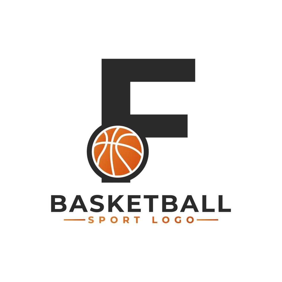 letra f com design de logotipo de bola de basquete. elementos de modelo de design vetorial para equipe esportiva ou identidade corporativa. vetor