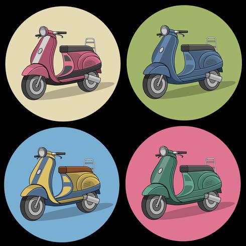 Conjunto de ícones coloridos retrô scooter vetor