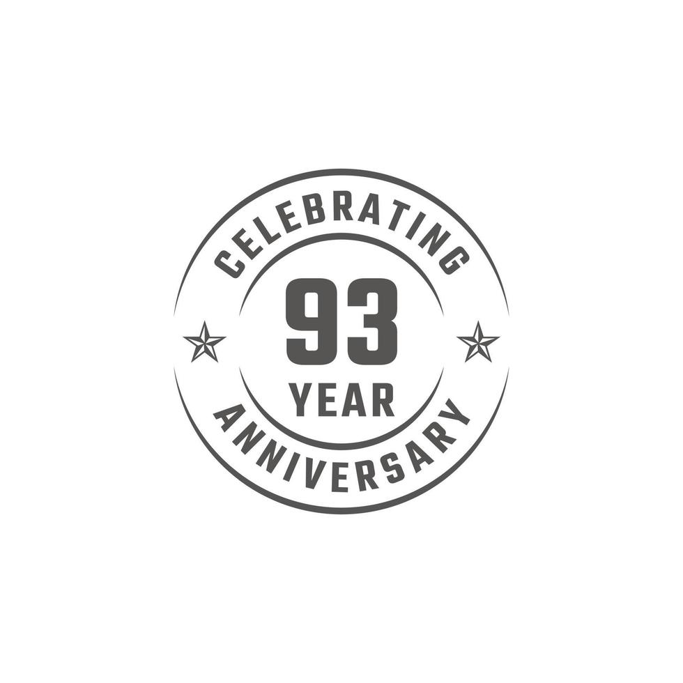 Distintivo de emblema de comemoração de aniversário de 93 anos com cor cinza para evento de celebração, casamento, cartão de felicitações e convite isolado no fundo branco vetor