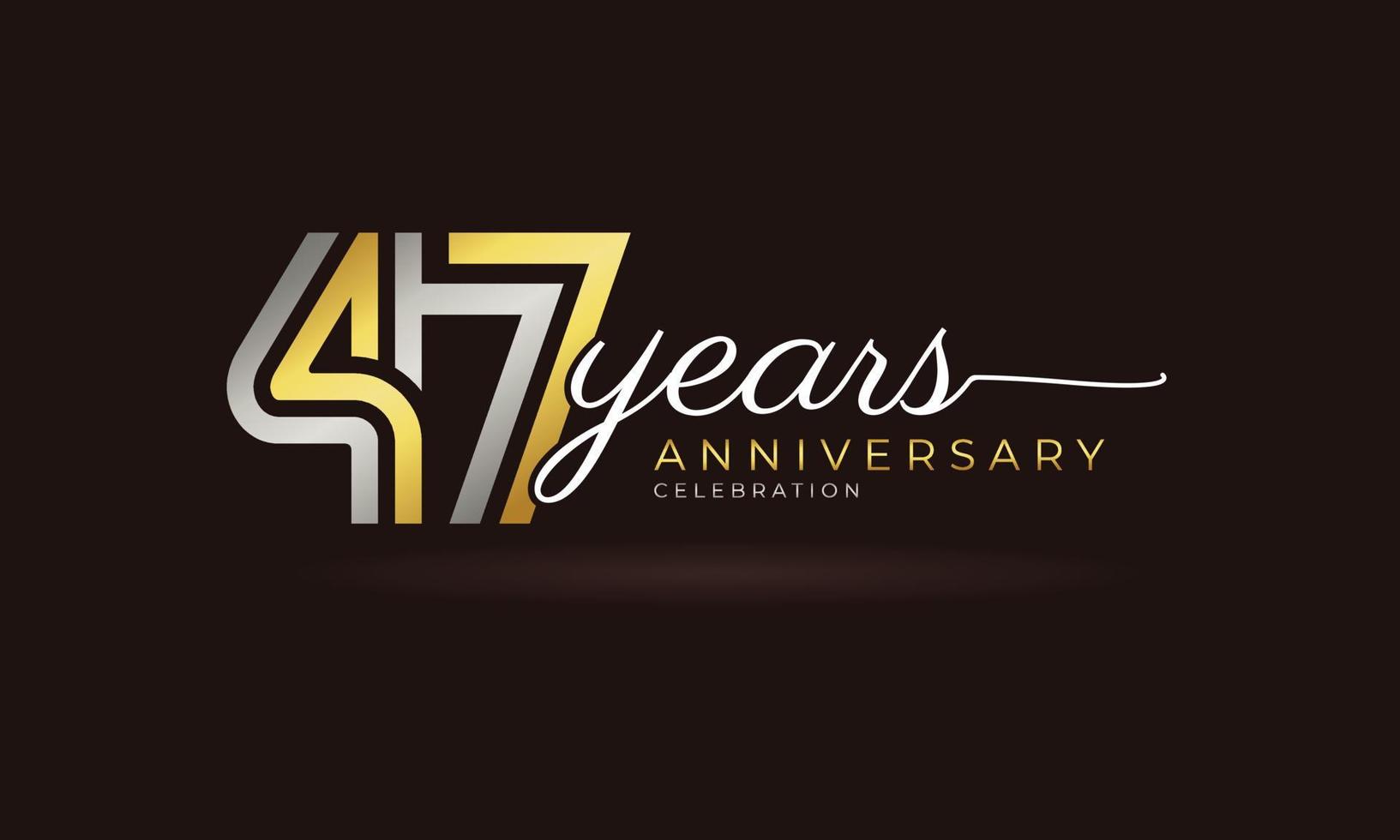 logotipo de comemoração de aniversário de 47 anos com cor prata e dourada de várias linhas vinculadas para evento de celebração, casamento, cartão de felicitações e convite isolado em fundo escuro vetor