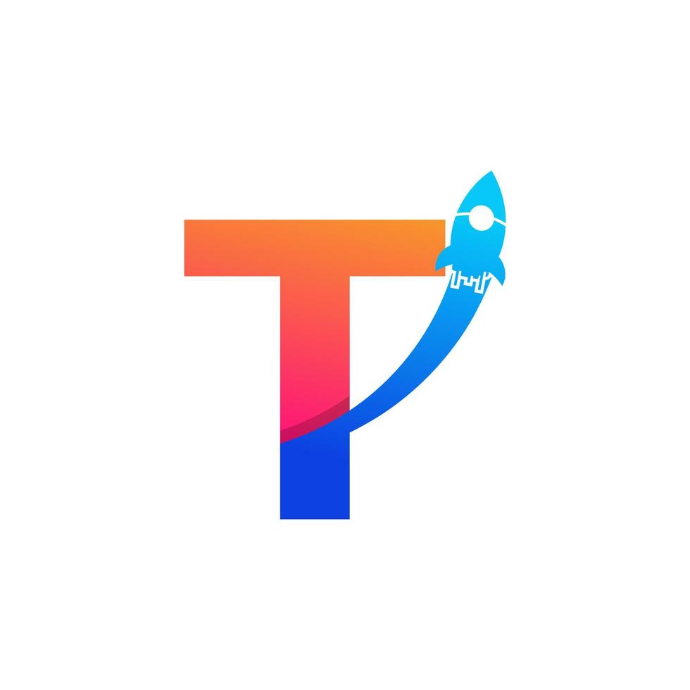 letra inicial t com símbolo do ícone do logotipo do foguete. bom para logotipos de empresas, viagens, start up e logística vetor