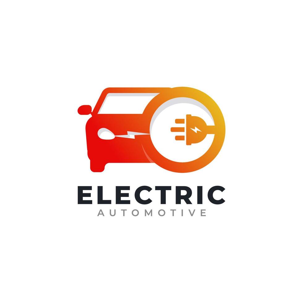 design de logotipo de carro elétrico. carro combinado com ilustração vetorial de ícone de plugues elétricos vetor