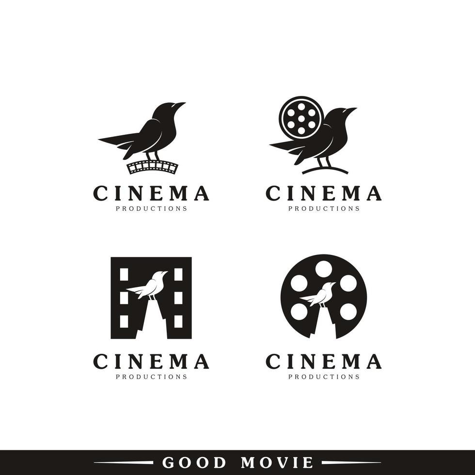 conjunto de ícone do criador de filmes criativos. combinação pássaro bonito com símbolo de equipamentos de filme vetor