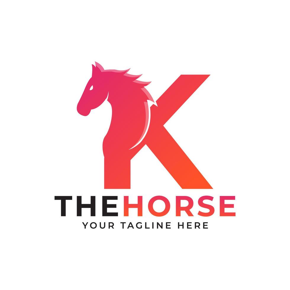 letra inicial criativa k com conceito de vetor de logotipo de cabeça de cavalo ou garanhão