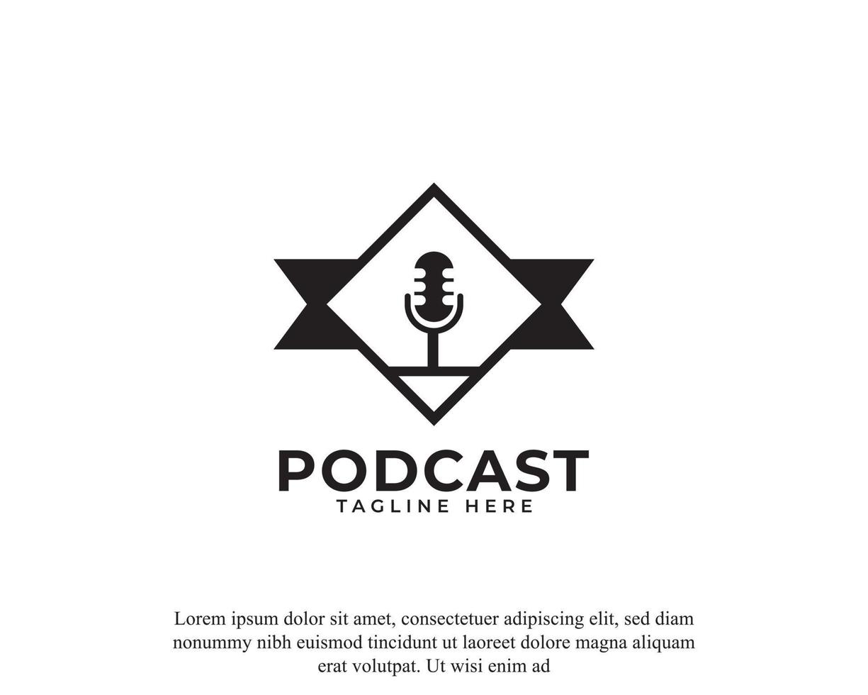 design de logotipo de podcast com vetor de ícone de microfone