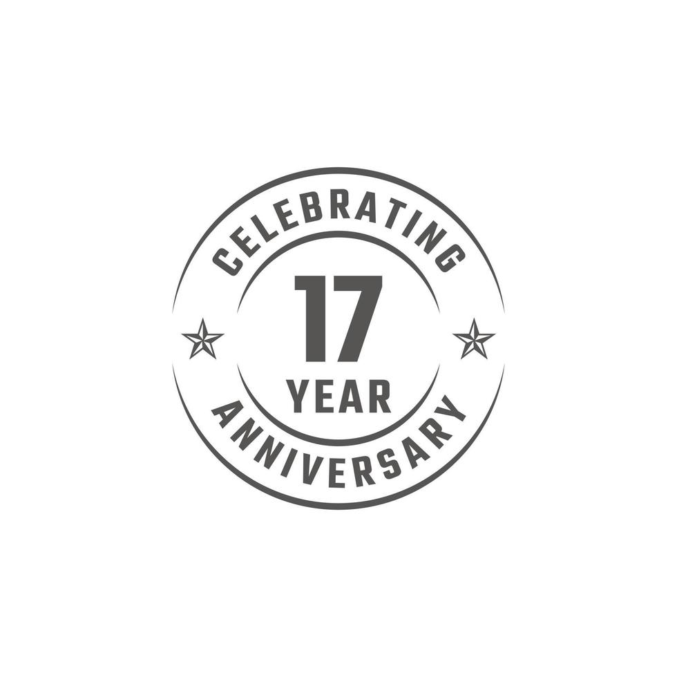 Distintivo de emblema de comemoração de aniversário de 17 anos com cor cinza para evento de celebração, casamento, cartão de felicitações e convite isolado no fundo branco vetor