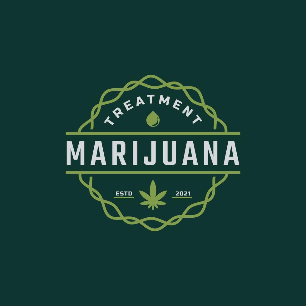 distintivo de rótulo retro vintage clássico para maconha cannabis maconha maconha folha thc cbd saúde e terapia médica inspiração de design de logotipo vetor