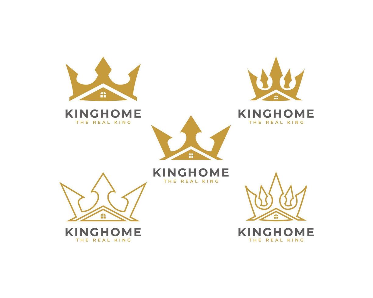 conjunto de ícone da casa do rei. coroa e casa para inspiração de design de logotipo de negócios imobiliários ou empréstimos à habitação vetor