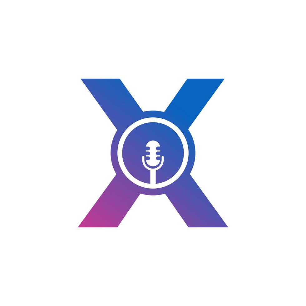 letra x logotipo de gravação de podcast. alfabeto com ilustração vetorial de ícone de microfone vetor