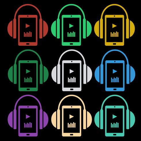 Conjunto de ícones da música - fones de ouvido com jogador vetor