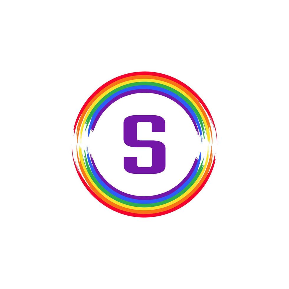 letra s dentro da circular colorida em inspiração de design de logotipo de pincel de bandeira de cor do arco-íris para o conceito lgbt vetor