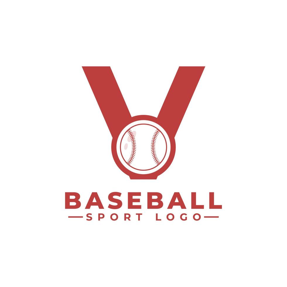 letra v com design de logotipo de beisebol. elementos de modelo de design vetorial para equipe esportiva ou identidade corporativa. vetor