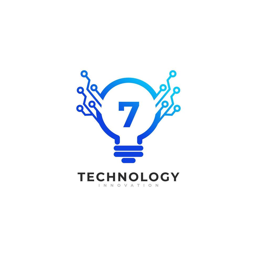 número 7 dentro do elemento de modelo de design de logotipo de inovação de tecnologia de lâmpada de lâmpada vetor