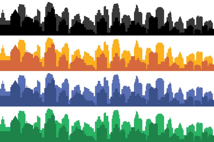 Conjunto de vetores de cityscapes horizontais de cor diferente