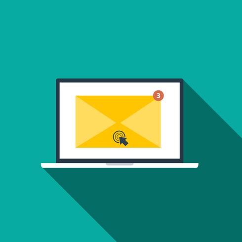 Ícone de estilo simples do conceito de e-mail marketing com sombra longa vetor