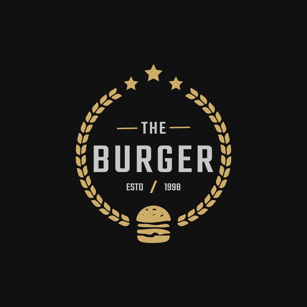 emblema de crachá de etiqueta retrô vintage clássico hambúrguer de hambúrguer de carne de presunto para inspiração de design de logotipo de restaurante de fast food vetor