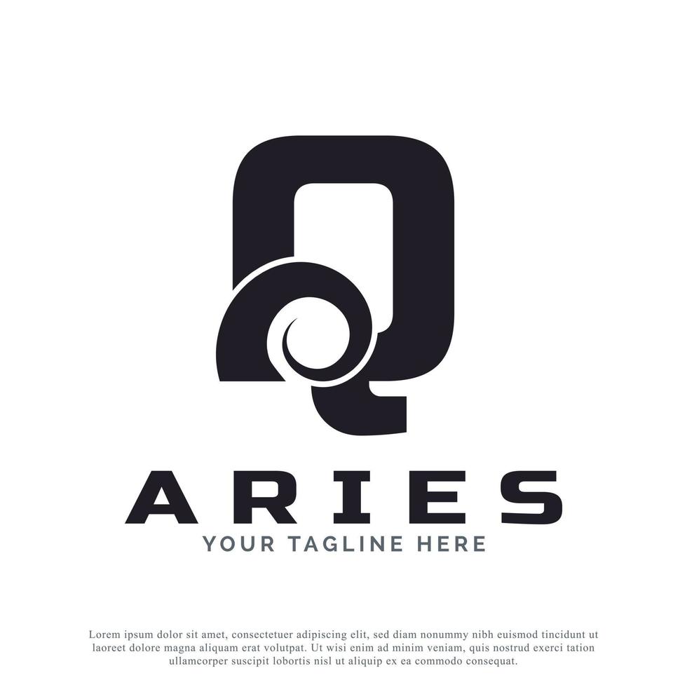 letra inicial q com chifre de carneiro de cabra para inspiração de design de logotipo de Áries. modelo de elemento de logotipo animal vetor