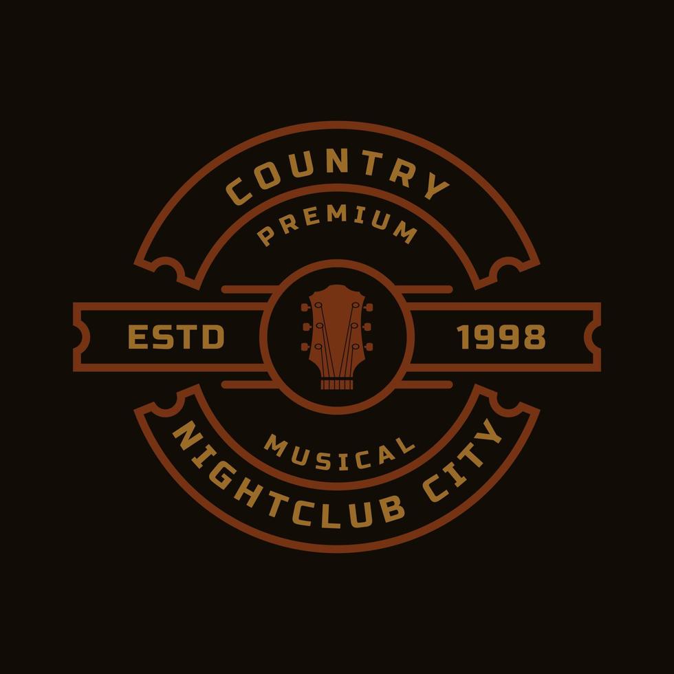 distintivo retrô vintage para música de guitarra country bar bar ocidental cowboy logotipo emblema símbolo vetor