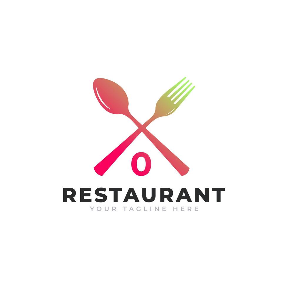 logotipo do restaurante. número 0 com garfo de colher para modelo de design de ícone de logotipo de restaurante vetor