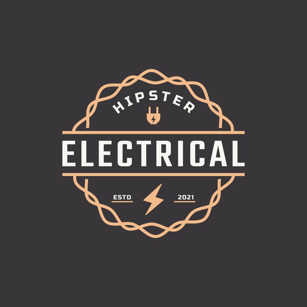 distintivo de etiqueta rústica retrô vintage hipster para inspiração de design de logotipo de selo de tempestade de flash de parafuso elétrico vetor