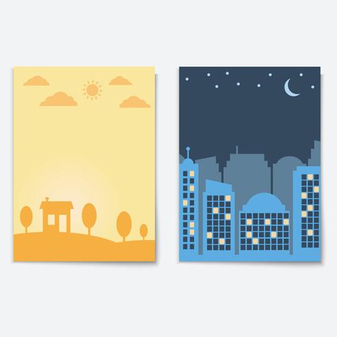 Cidade paisagem noite e dia cidade banners isolados vetor