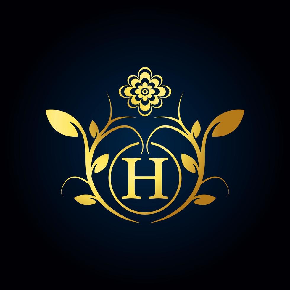 elegante logotipo de luxo h. logotipo do alfabeto floral dourado com folhas de flores. perfeito para moda, joias, salão de beleza, cosméticos, spa, boutique, casamento, carimbo de carta, logotipo de hotel e restaurante. vetor