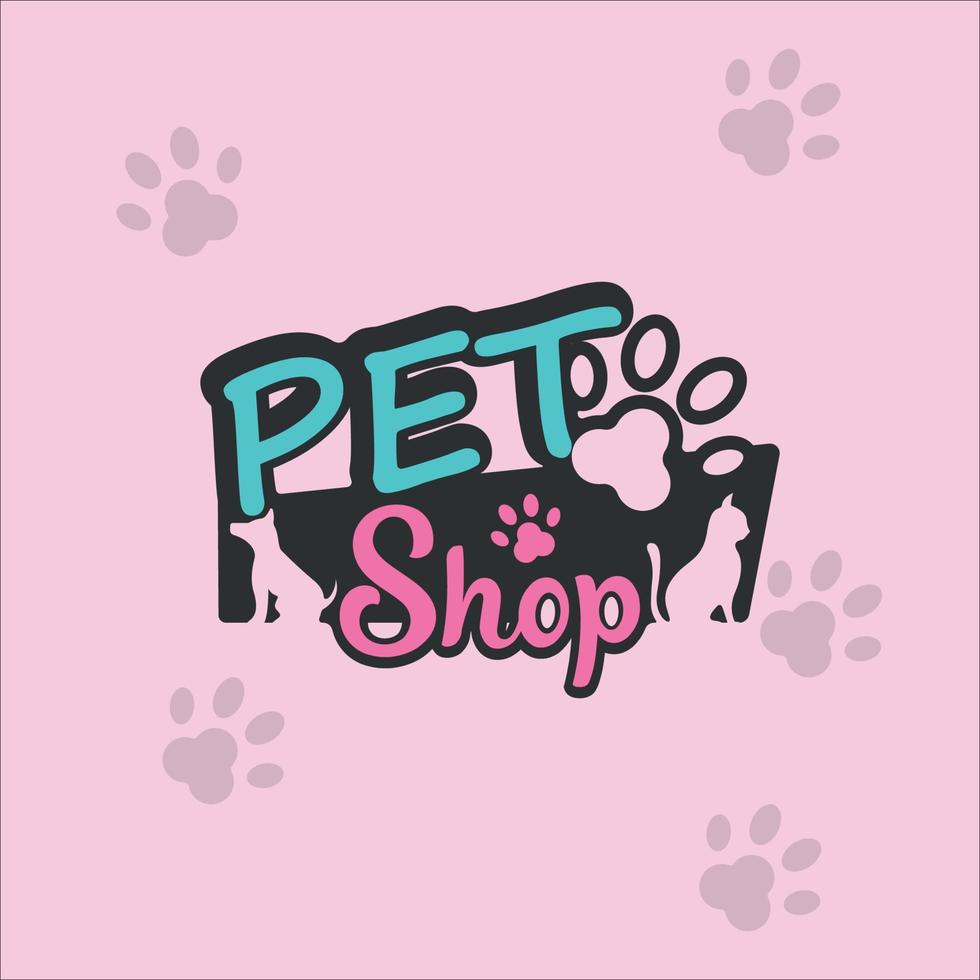 lettering pet shop publicidade logotipo ilustração vetorial modelo ícone design gráfico. pata cão e gato símbolo ou sinal para o conceito de negócio vetor