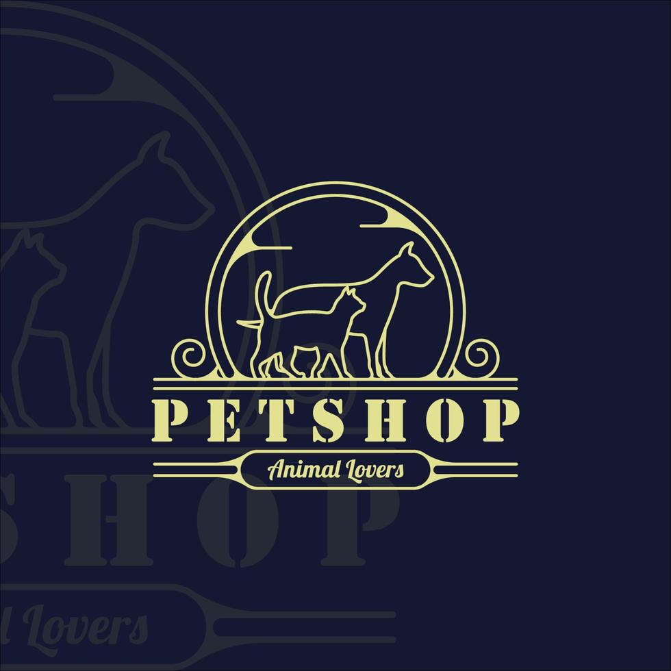 cão e gato linha arte logotipo simples ilustração vetorial modelo ícone design gráfico. sinal de loja de animais ou símbolo para o conceito de negócio com distintivo retrô vetor