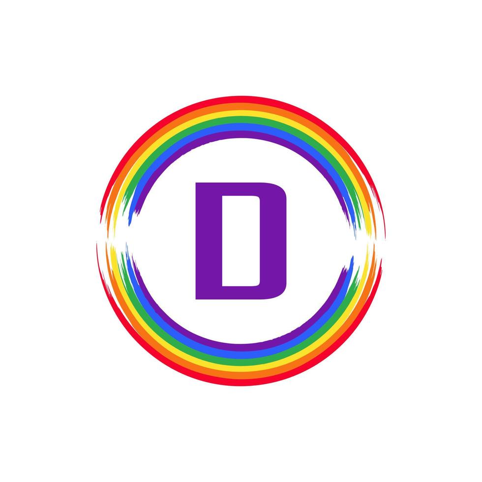 letra d dentro da circular colorida em inspiração de design de logotipo de pincel de bandeira de cor do arco-íris para o conceito lgbt vetor