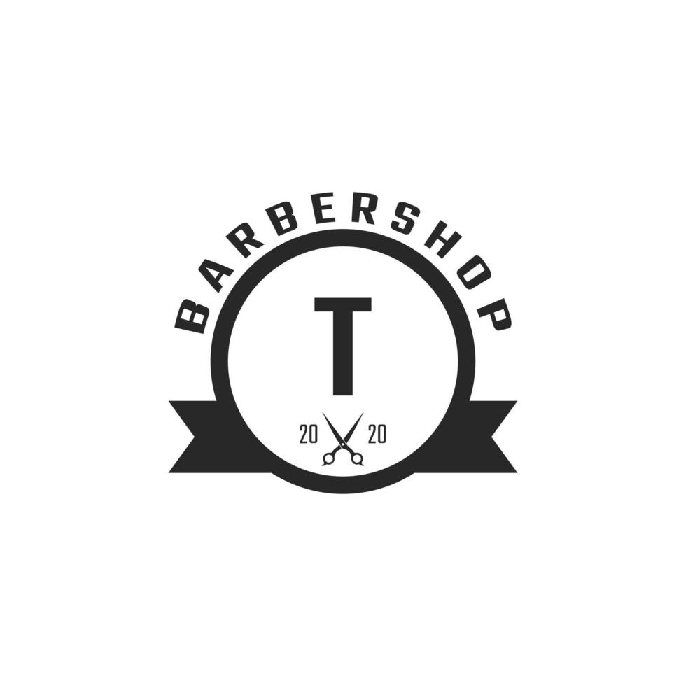 letra t emblema de barbearia vintage e inspiração de design de logotipo vetor