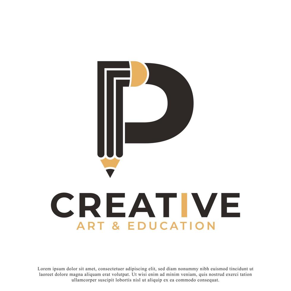 letra inicial p com elemento de modelo de ícone de design de logotipo de lápis vetor
