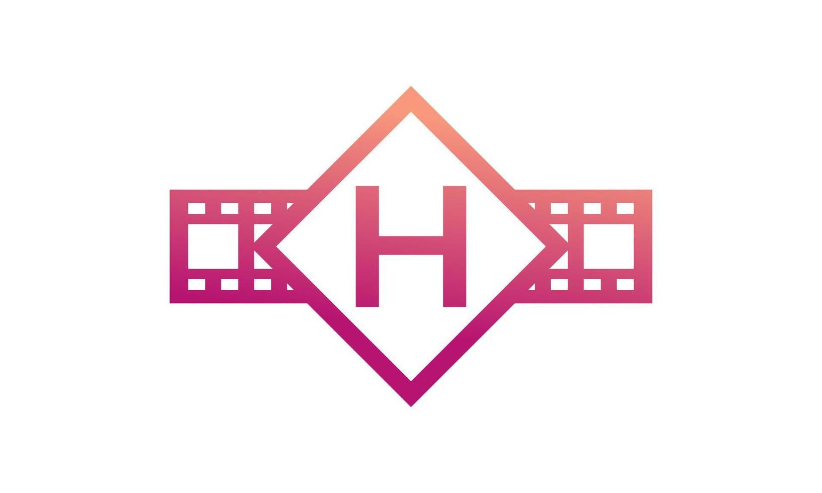 letra inicial h quadrado com tira de filme de listras de carretel para inspiração de logotipo de estúdio de produção de cinema de filme vetor