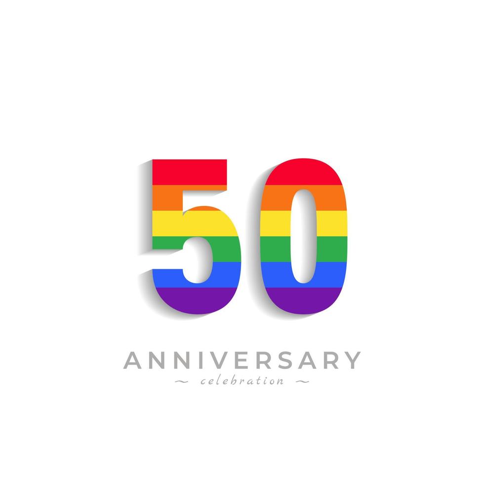 Celebração de aniversário de 50 anos com cor do arco-íris para evento de celebração, casamento, cartão de felicitações e convite isolado no fundo branco vetor
