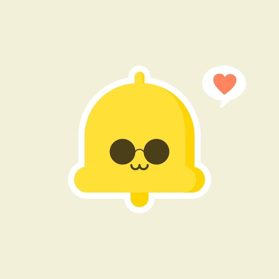 design plano de sino de mão kawaii. notificações felizes, anúncios. alarme de lembrete. emoji, emoticon. ilustração vetorial fofa isolada vetor