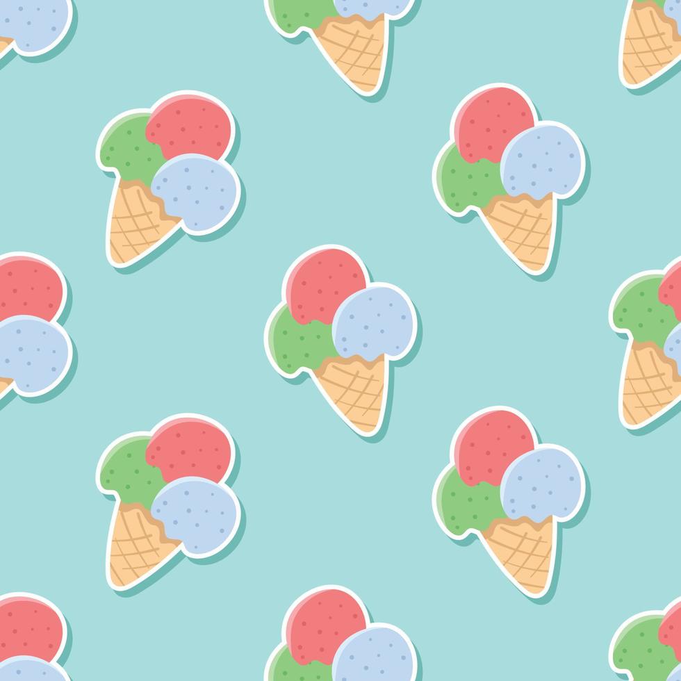 adesivo de sorvete sem costura no padrão de desenho animado de verão vetor