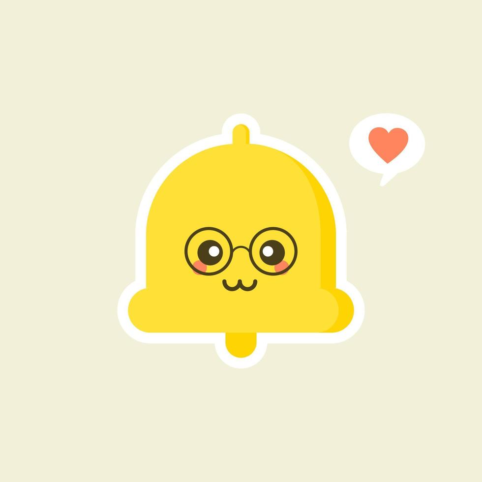 design plano de sino de mão kawaii. notificações felizes, anúncios. alarme de lembrete. emoji, emoticon. ilustração vetorial fofa isolada vetor