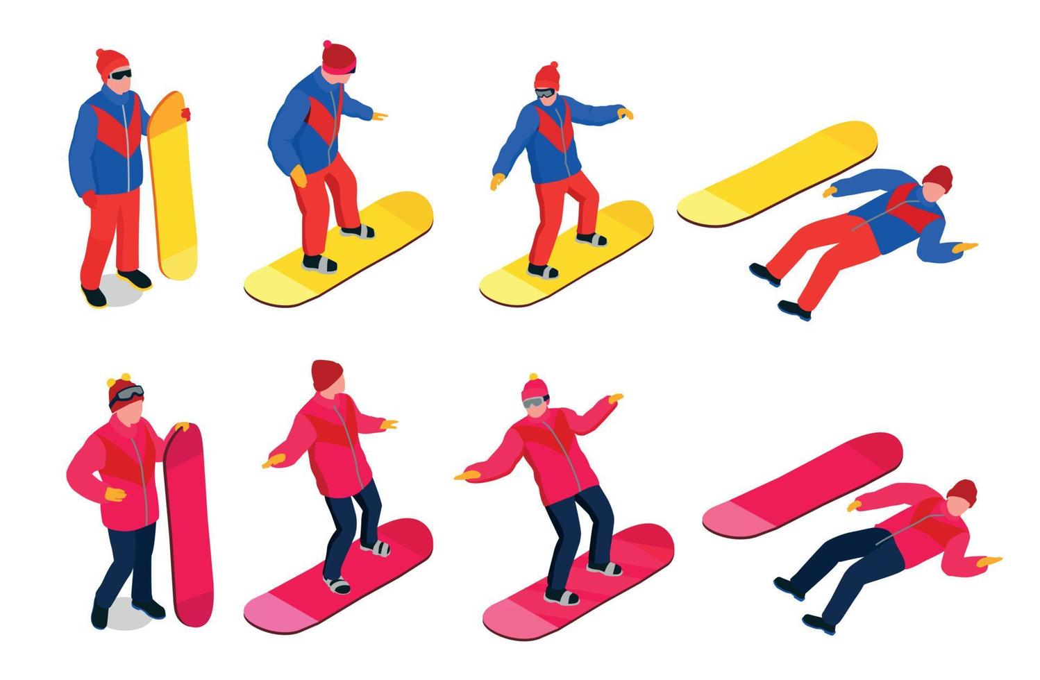 conjunto isométrico de snowboard vetor