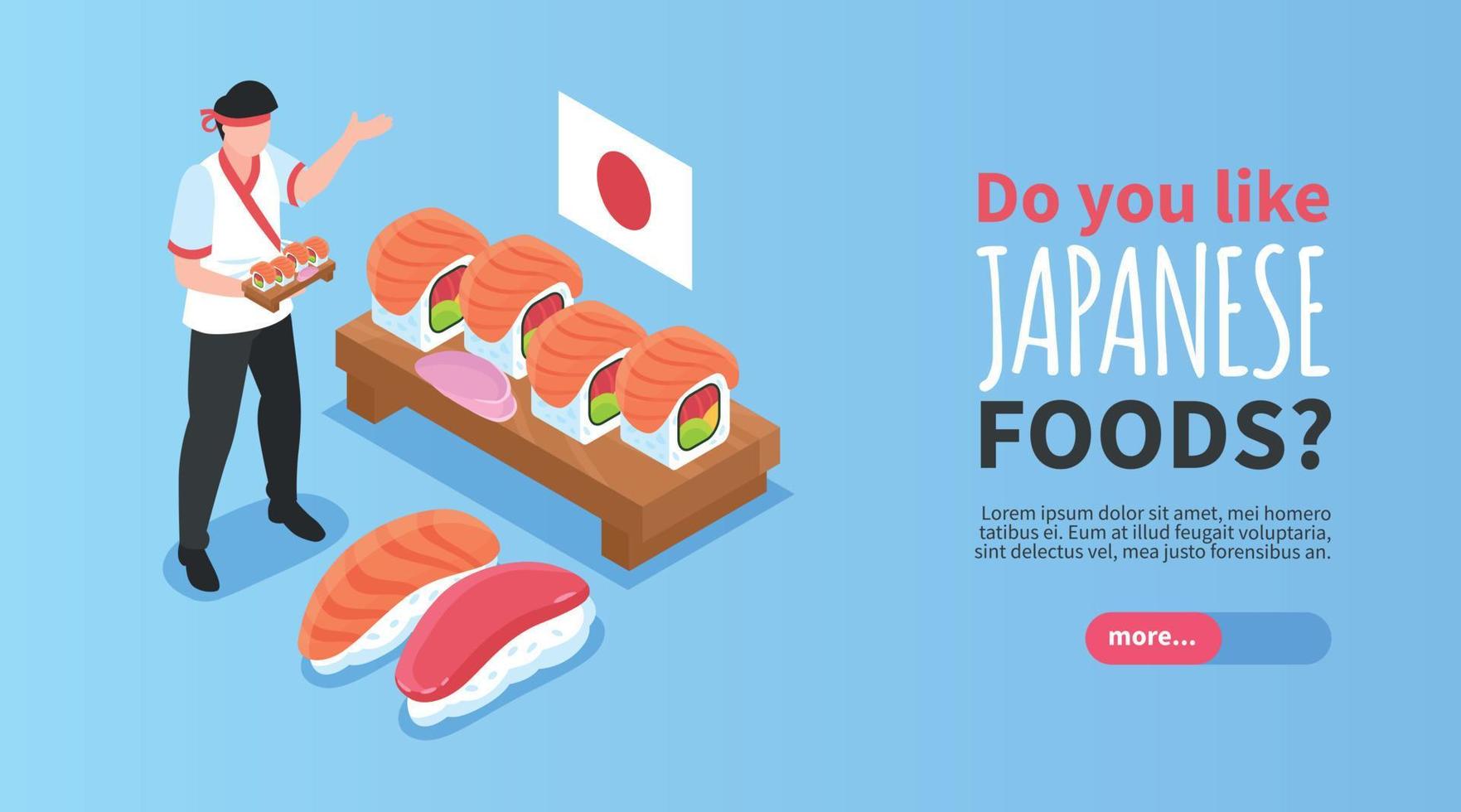 banner horizontal de comida japonesa vetor